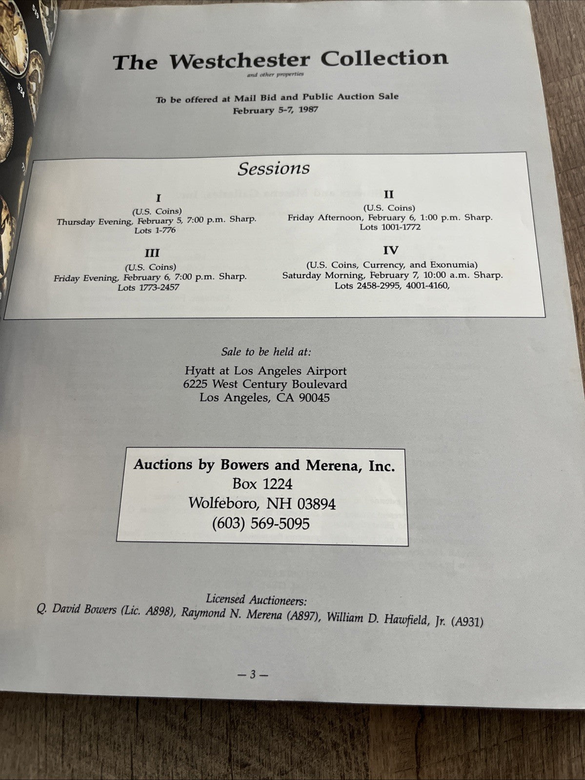 Auctions By Bowers & Merena The WESTCHESTER COLLECTION.Coin Auction Catalog 1987