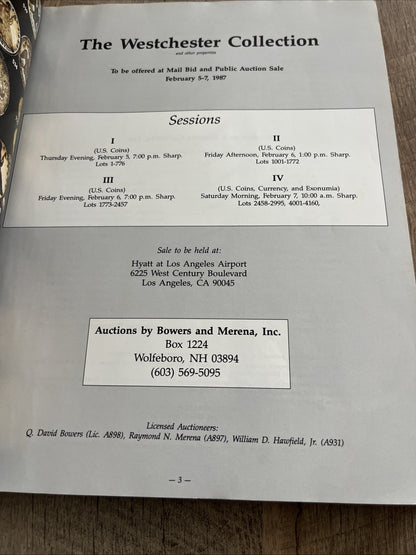 Auctions By Bowers & Merena The WESTCHESTER COLLECTION.Coin Auction Catalog 1987