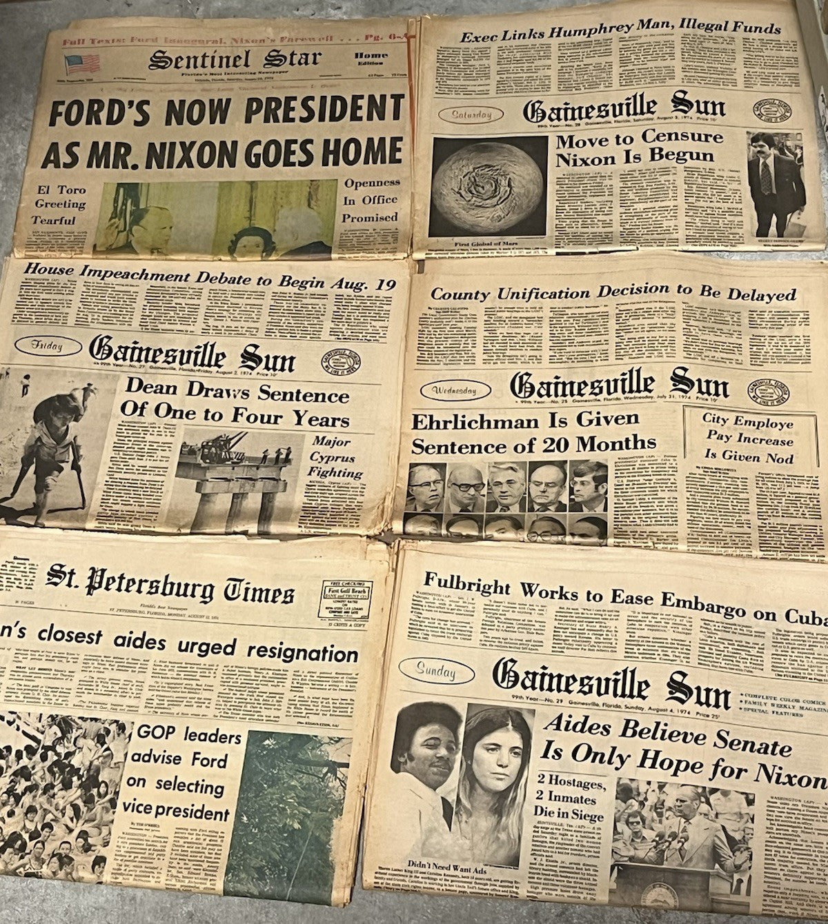 LOT OF 6 1974 WATER GATE SCANDALS NIXON RESIGNED, , FORD BECOMES PRESIDENT