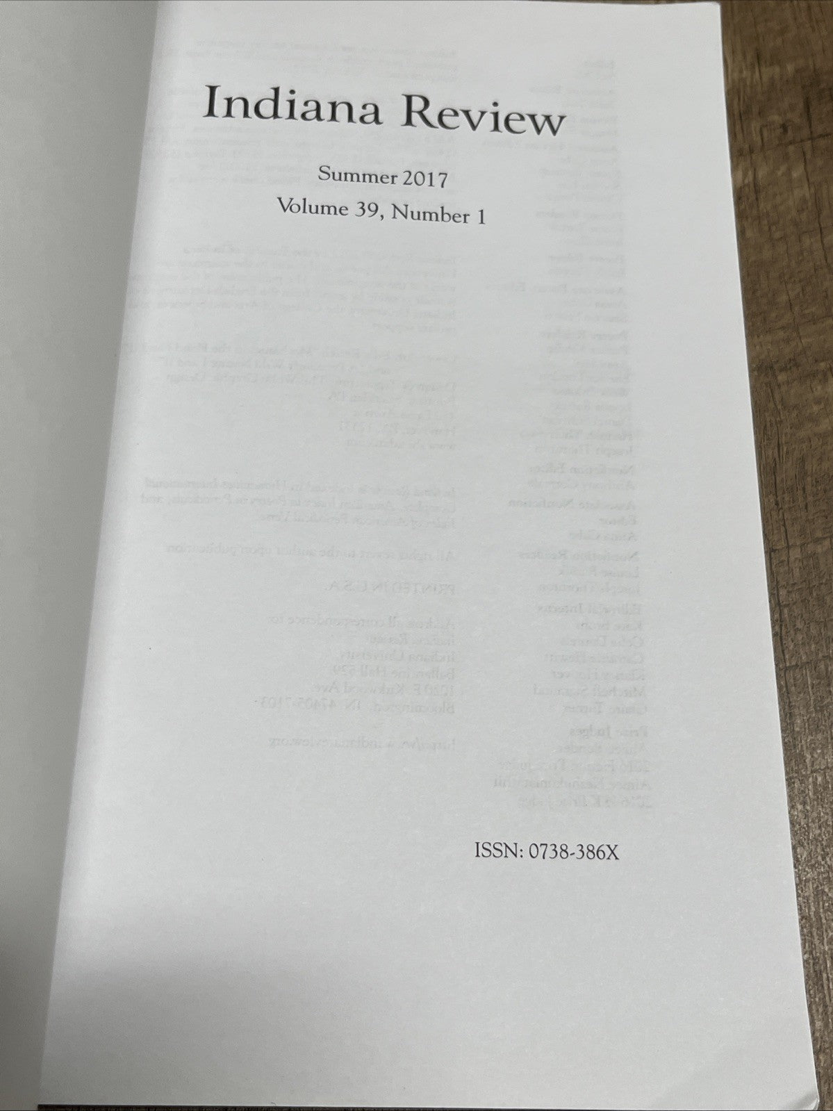 Indiana Review, Volume 39, Number 1 - Winter 2017