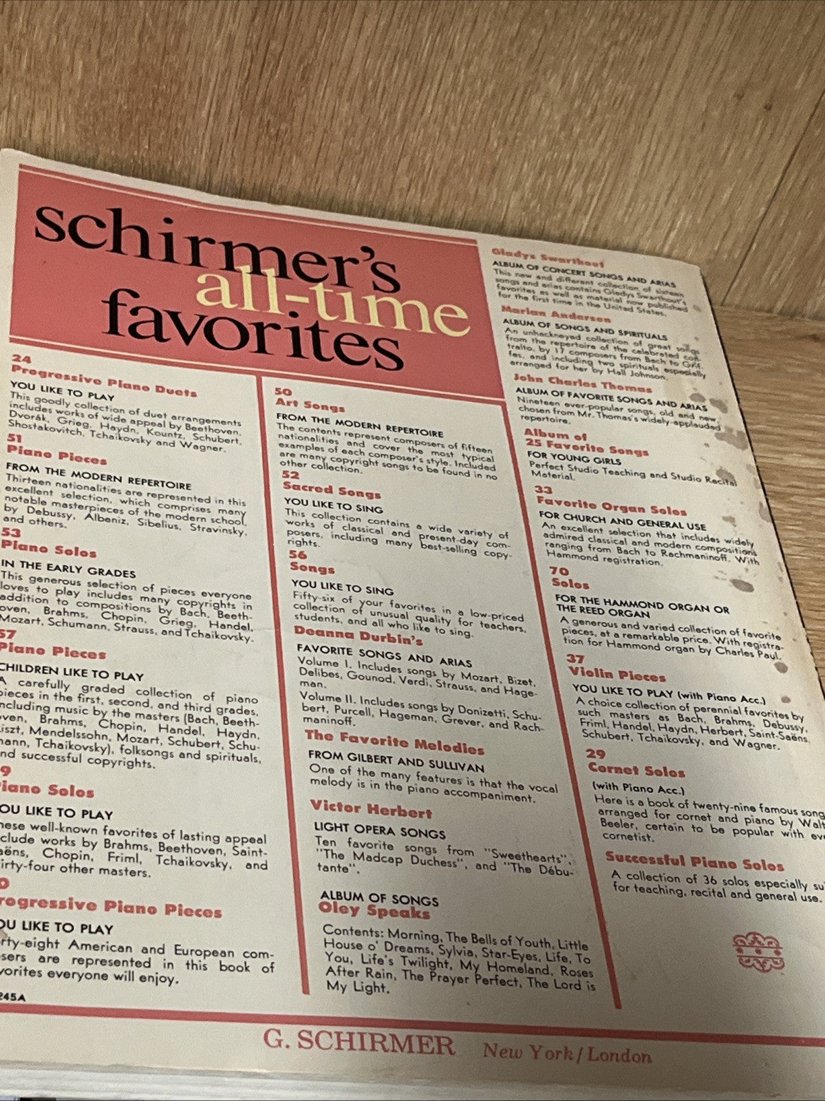 Vintage 59 Piano Songs You Like to Play G Schirmer New York/London EUC ( 1939 )