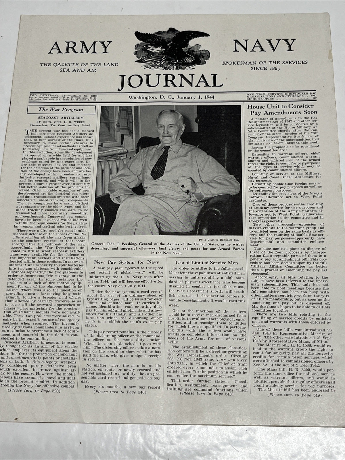 Army & Navy Journal  Washington DC January 1st 1944 ( Vol 81 _No 18 )