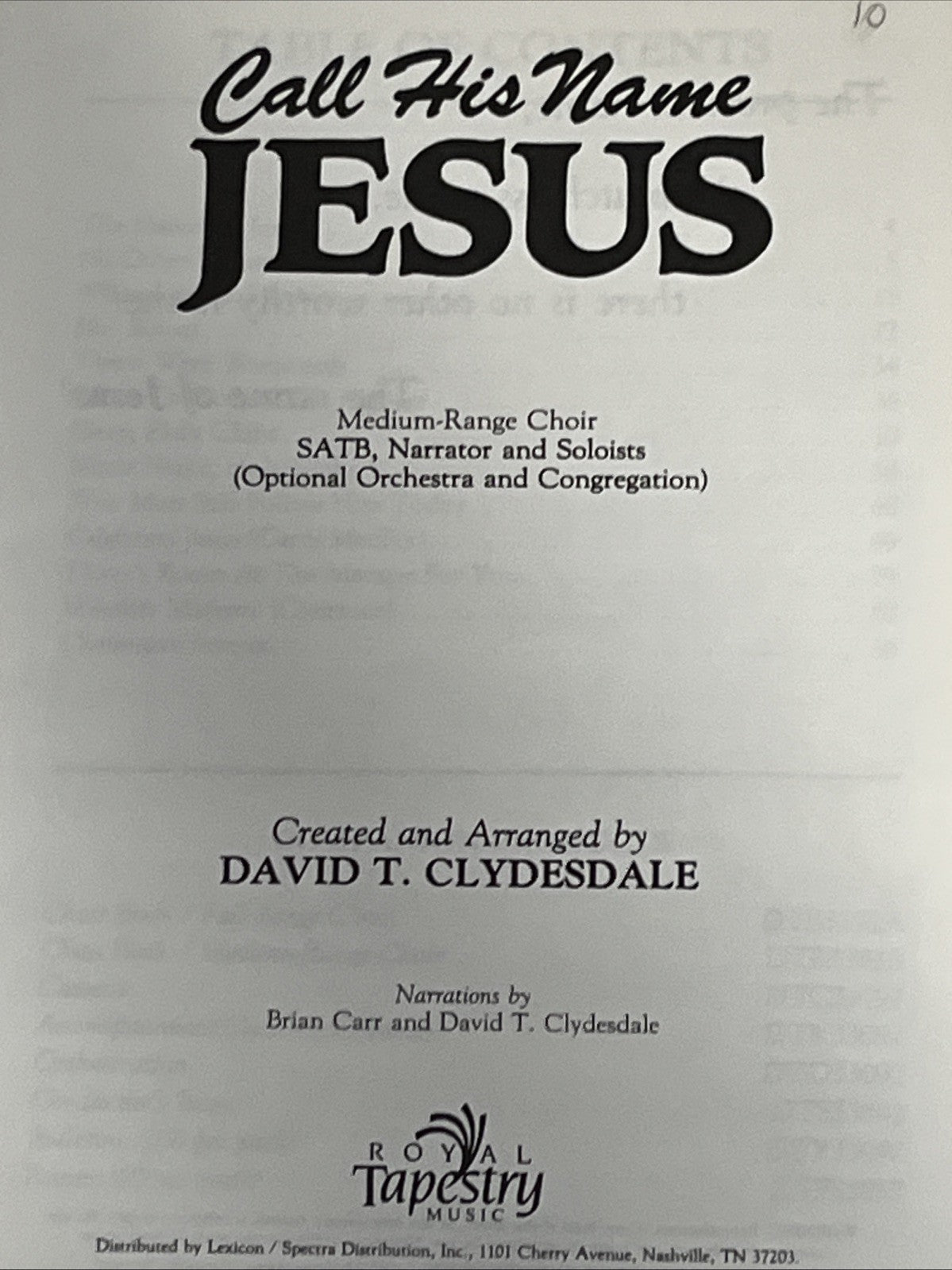 Lot Of 7 Royal Tapestry Presents Call His Name Jesus Song Bk David T. Clydesdale