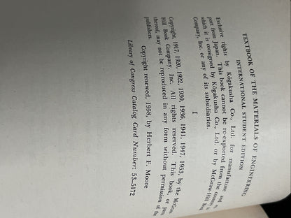 Materials of Engineering By Moore . Moore 1953 International Student Edition
