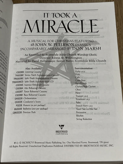 It Took A Miracle 18 John W Peterson Classics A Musical For Christmas Paperback