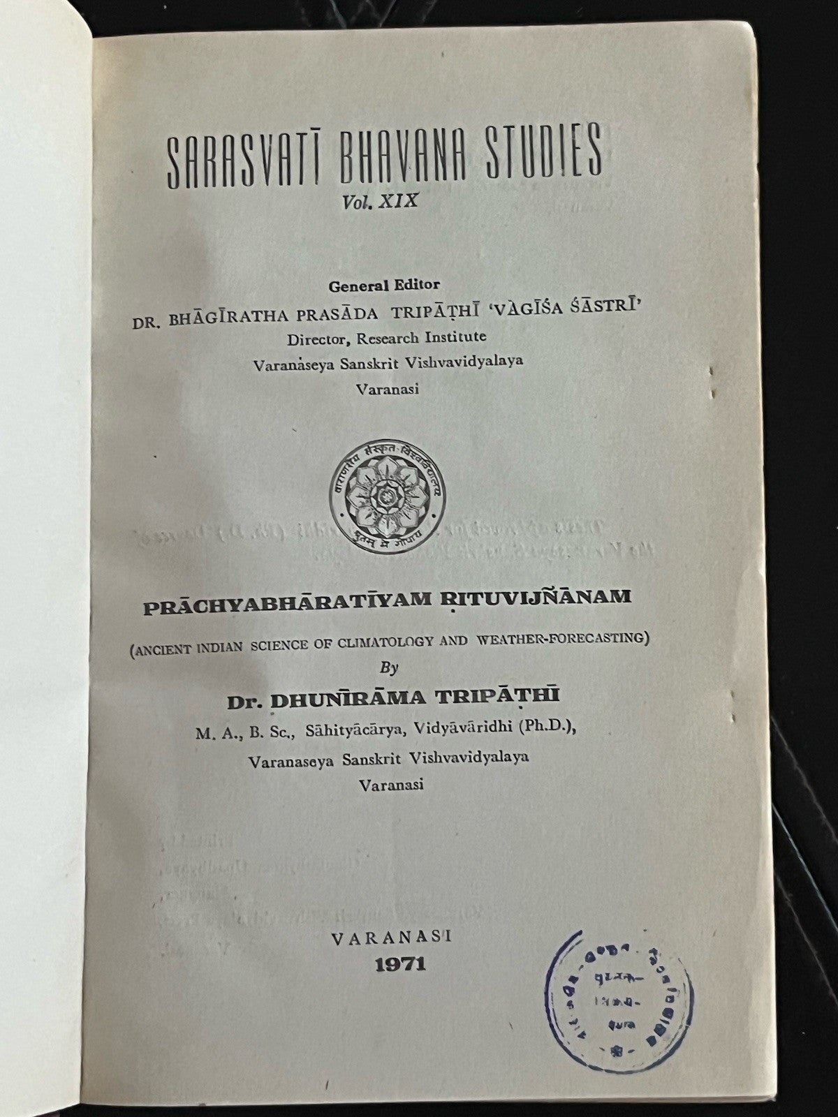 Prachya Bharatiyam Rtu-vijnanam तरस्वतीभवन अध्ययनमाला  (१९)प्राच्यभारतीयम्