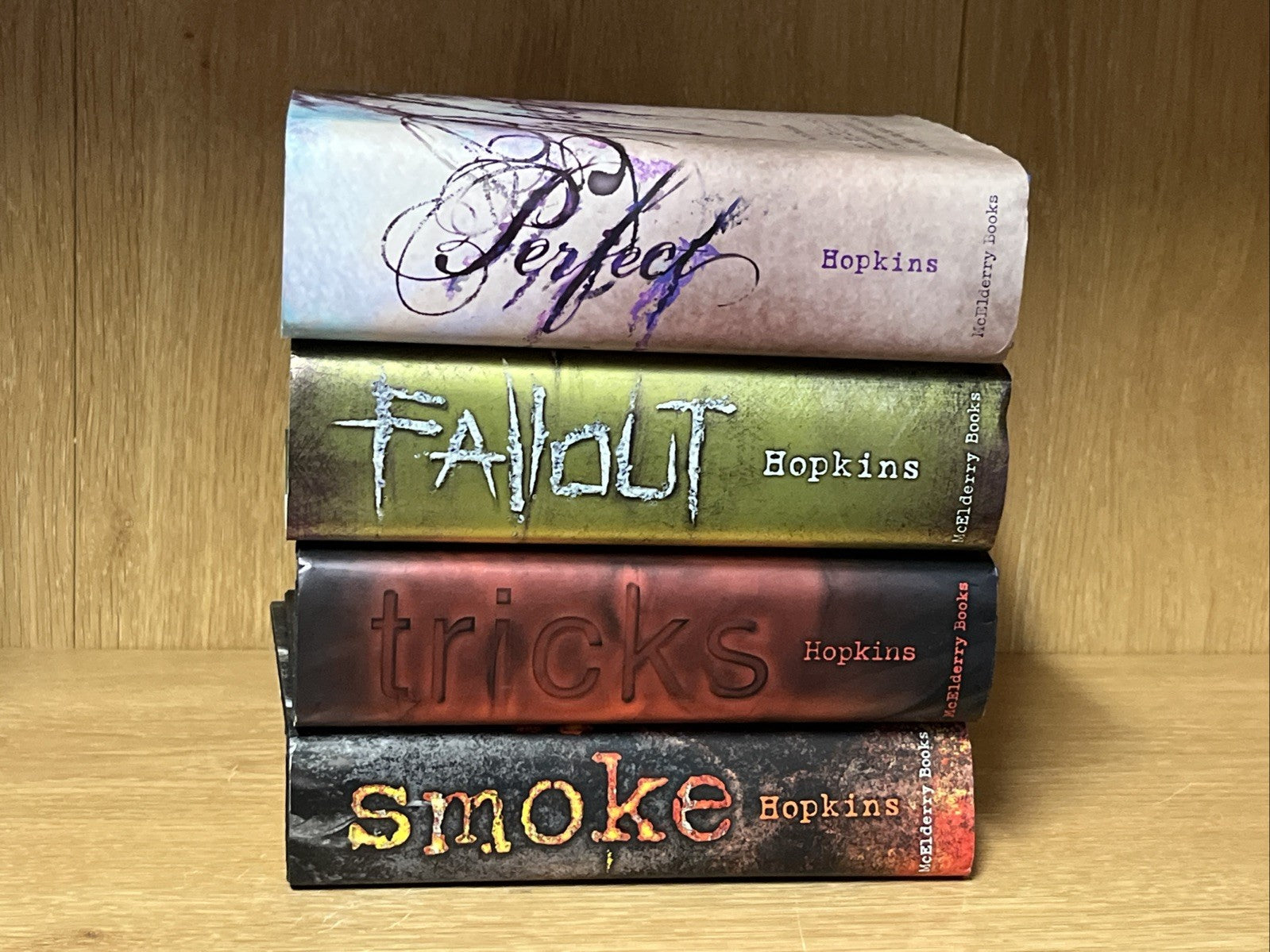 Ellen Hopkins Book Lot Set 4 HC Tricks Fallout Smoke Perfect McElderry Books
