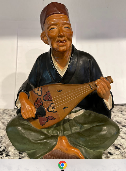Hakata Urasaki Old Man Biwa Instrument Japanese Figurine Top of Biwa Is Broken