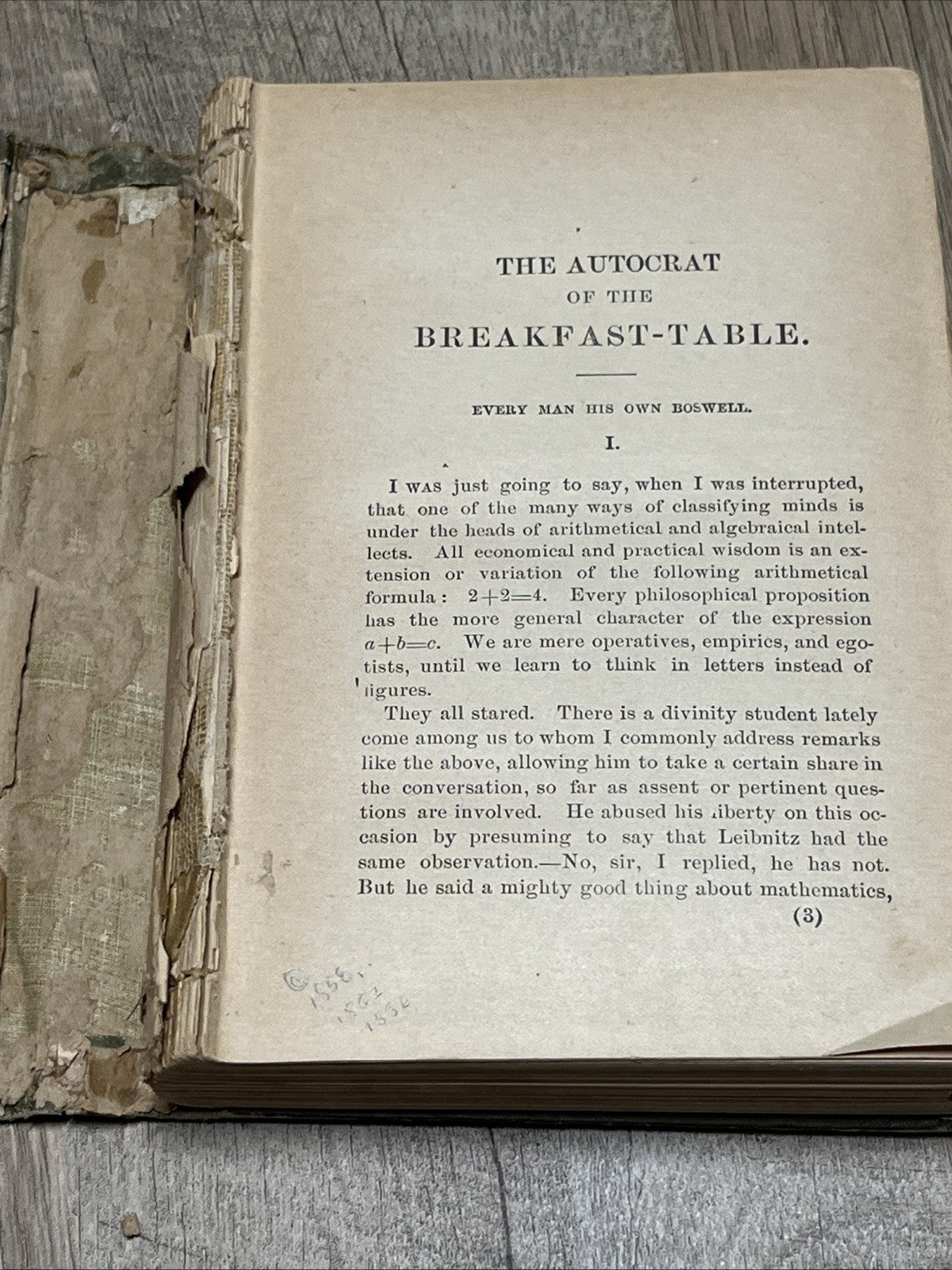 The Autocrat of the Breakfast Table by Oliver Wendell Holmes 1858- Missing Pages