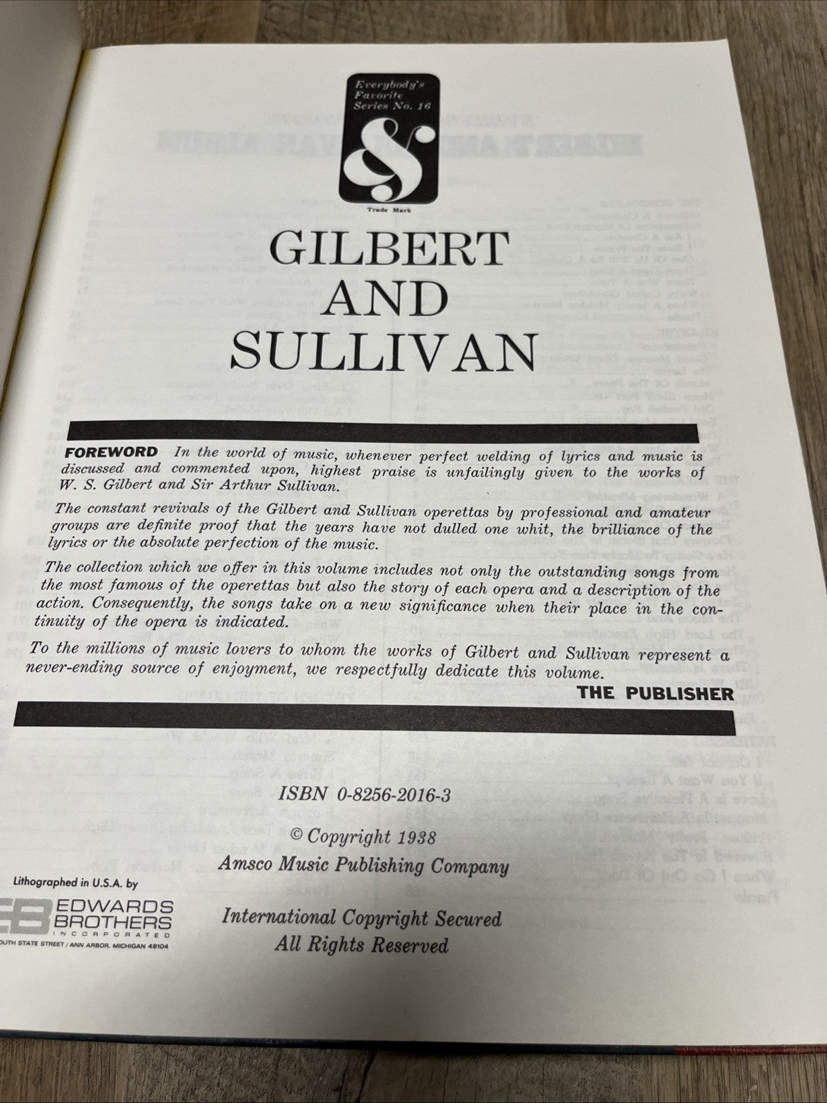 Vintage 1941 A Treasury Of Gilbert & Sullivan & Everybody Favorite Series No.16