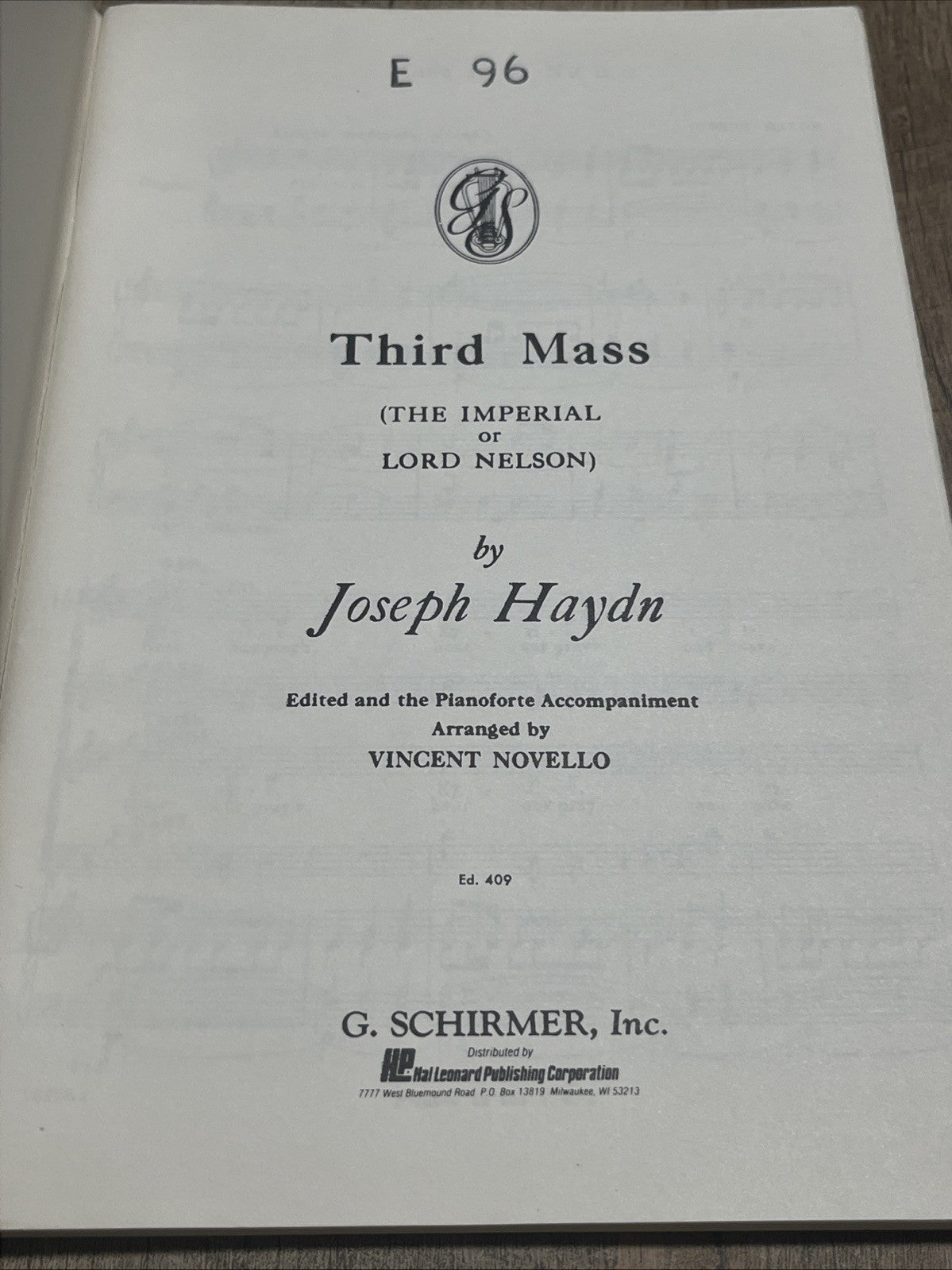 Masses and Vespers Third Mass : The Imperial or LORD Nelson Joseph Haydn