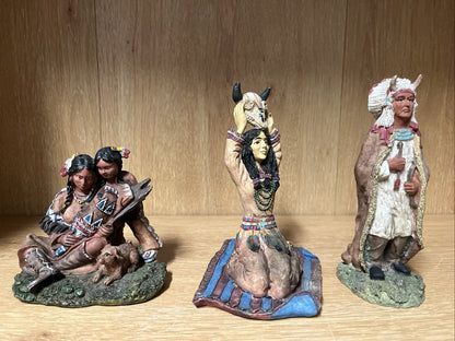 Native American India Family Figurine Details Decoration,hand paint 3 In Lot