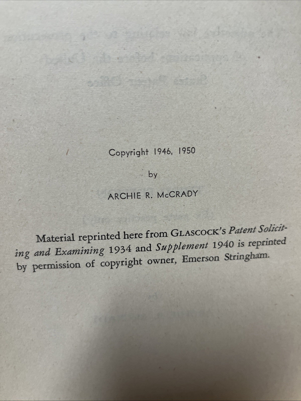 Patent Office Practice By Archie R McCRADY 1950 - Third Edition