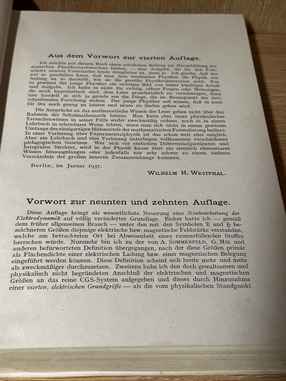Physik: Ein Lehrbuch by Wilhelm H. Westphal (German) 1945 Hardcover