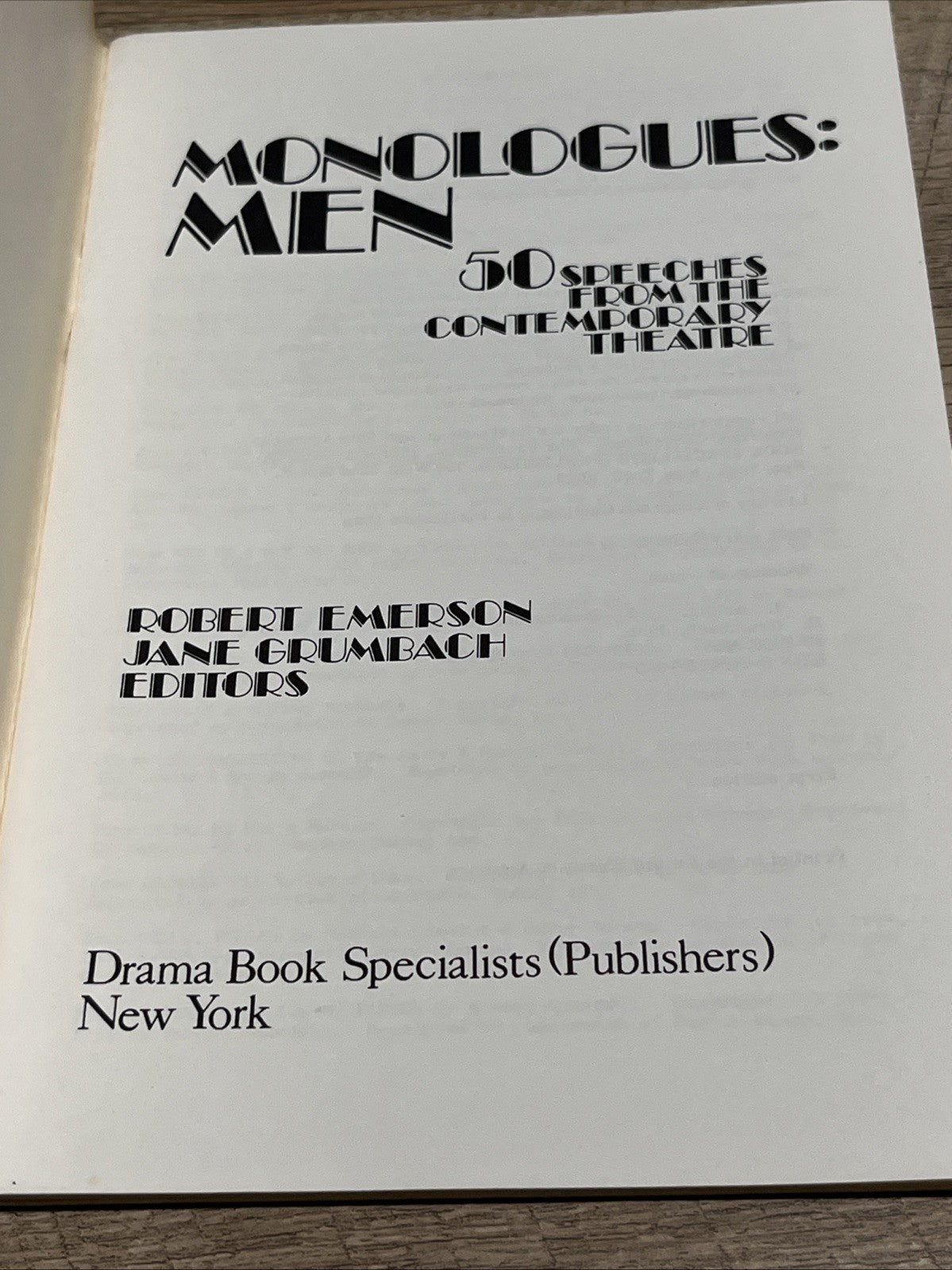MONOLOGUES MEN: 50 SPEECHES FROM THE CONTEMPORARY By Robert Emerson & Jane