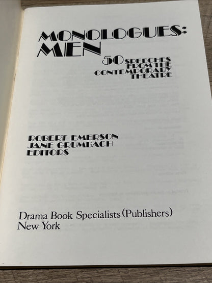 MONOLOGUES MEN: 50 SPEECHES FROM THE CONTEMPORARY By Robert Emerson & Jane