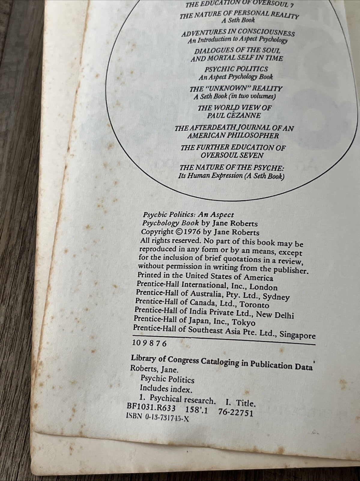 PSYCHIC POLITICS: AN ASPECT PSYCHOLOGY BOOK 1st Edition By Jane Roberts  1976
