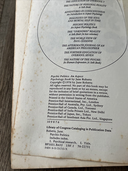 PSYCHIC POLITICS: AN ASPECT PSYCHOLOGY BOOK 1st Edition By Jane Roberts  1976