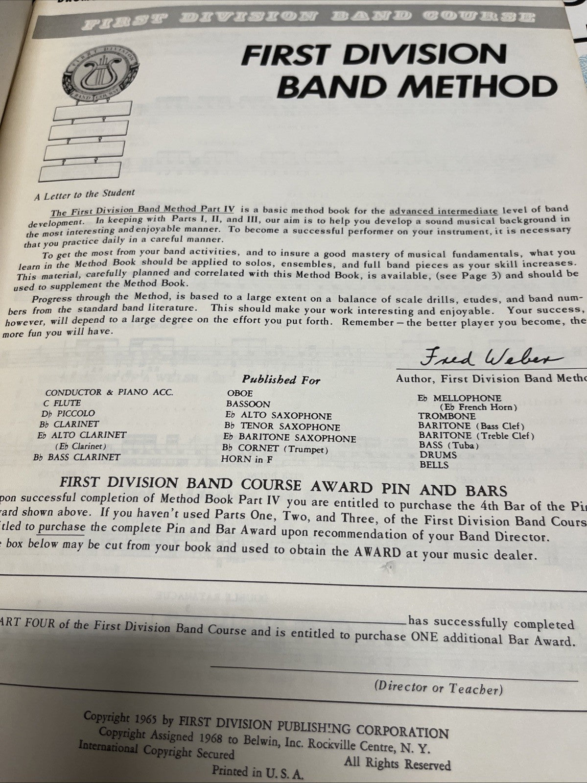 First Division Band Method Drum Sheet Book Lot Volume 1 - 4  (1960s)