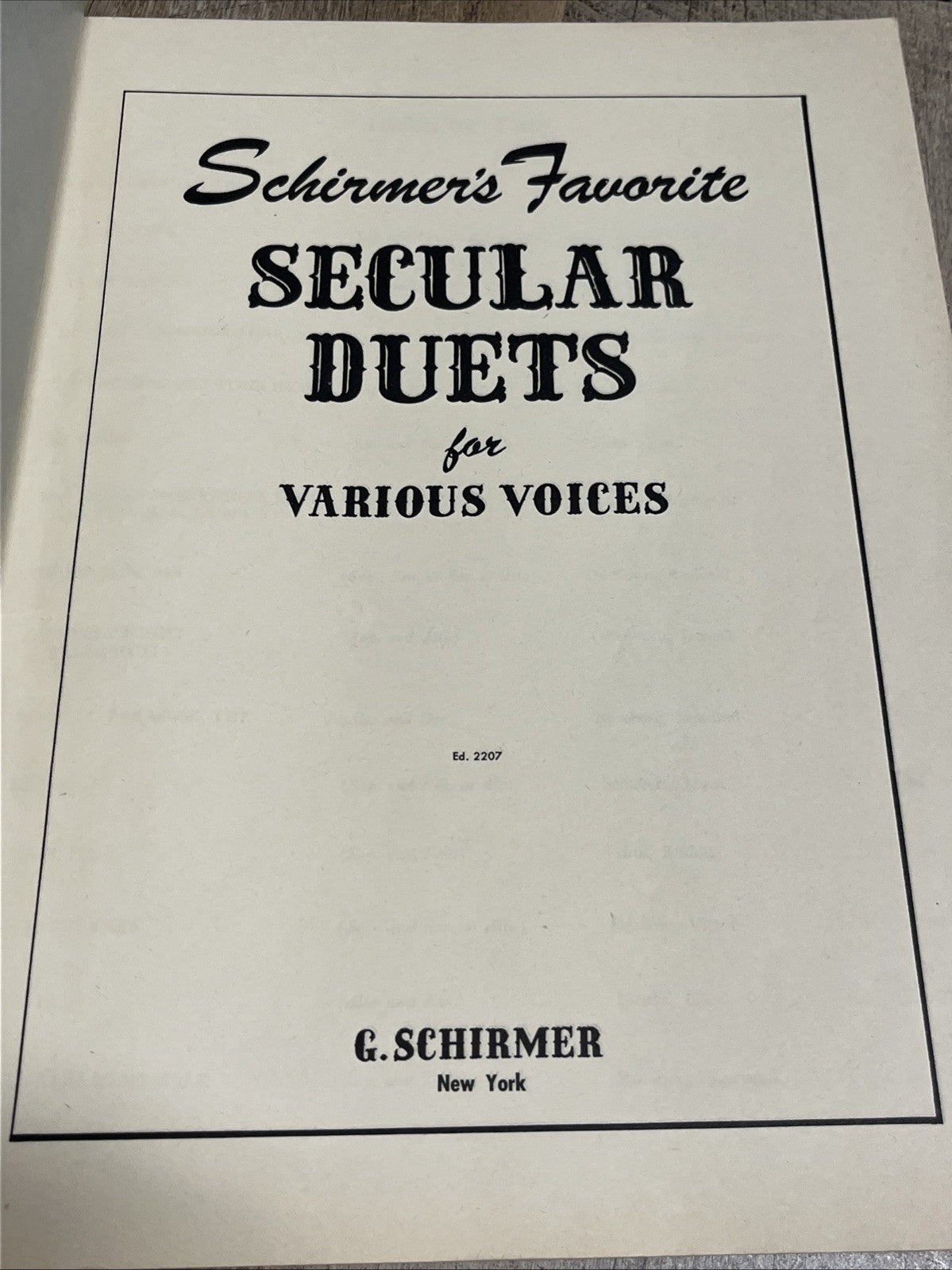 Schirmer’s Favorite Secular Duets For Various Voices - Song Book 1954