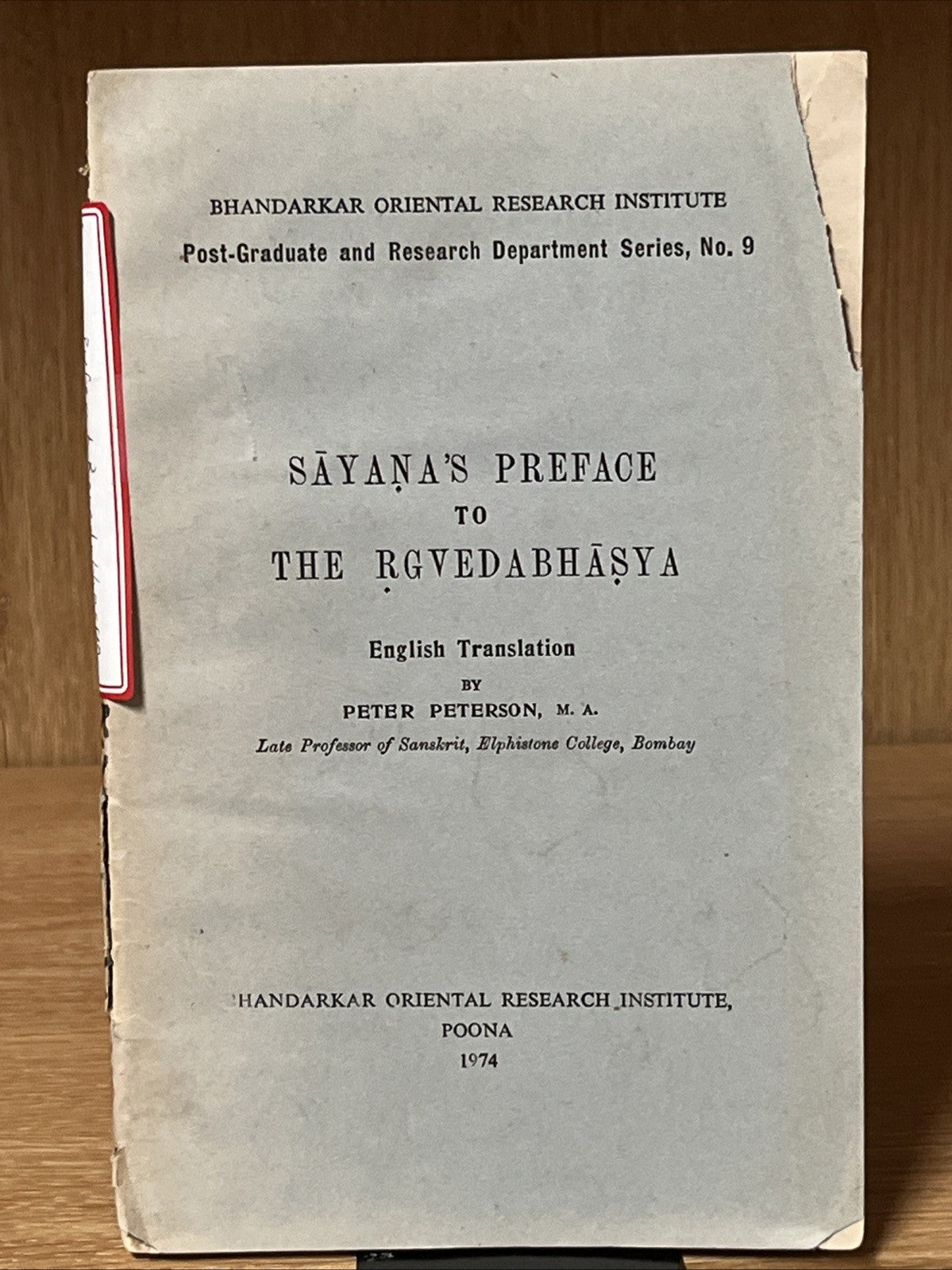 Sayana's Preface to the Rgvedabhasya Eng translation by Peter Peterson 1974 RARE