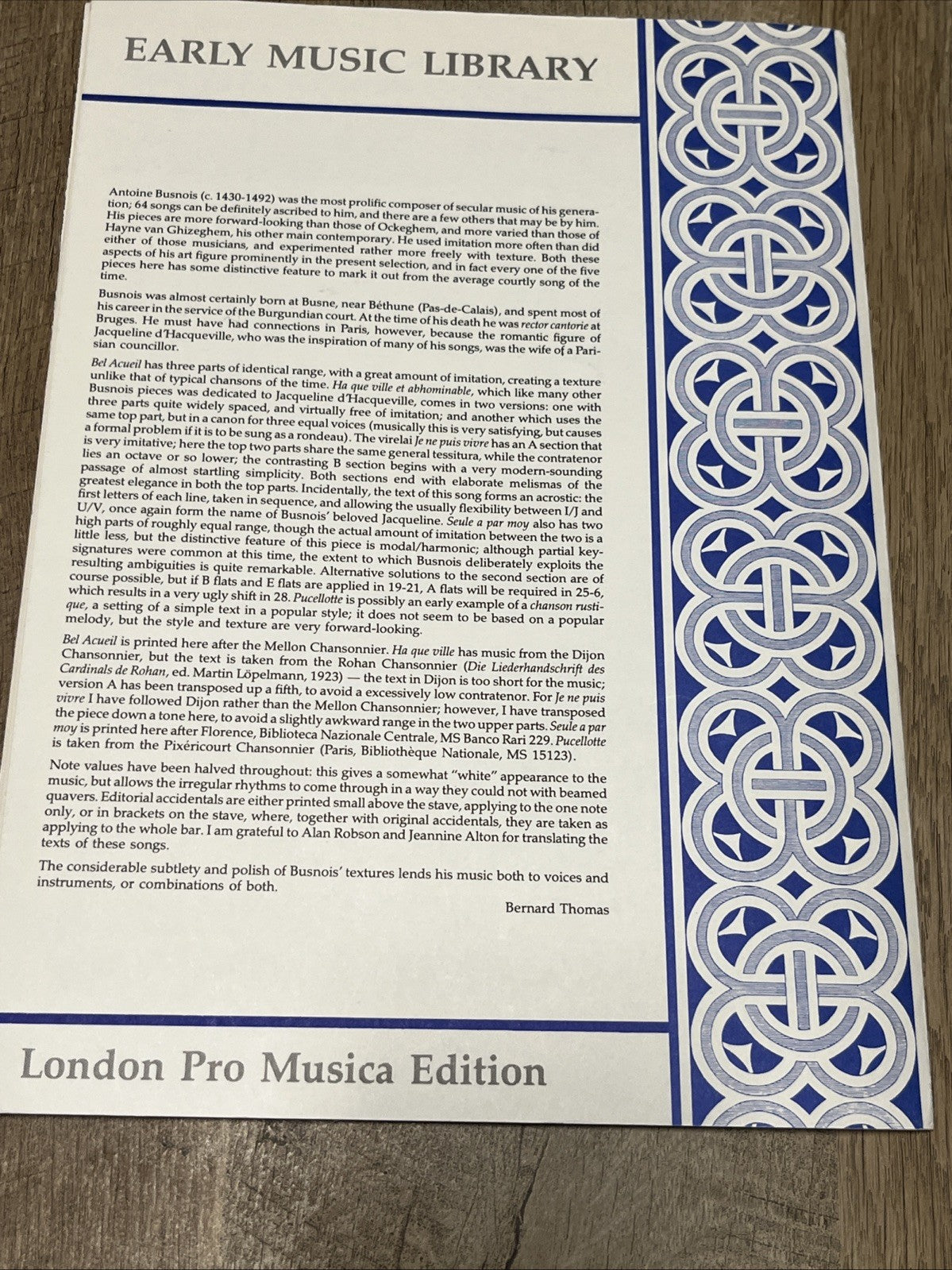 Antoine Busnois 5 French Songs For 3 Voices Or Instruments EML,174 Songs Sheet