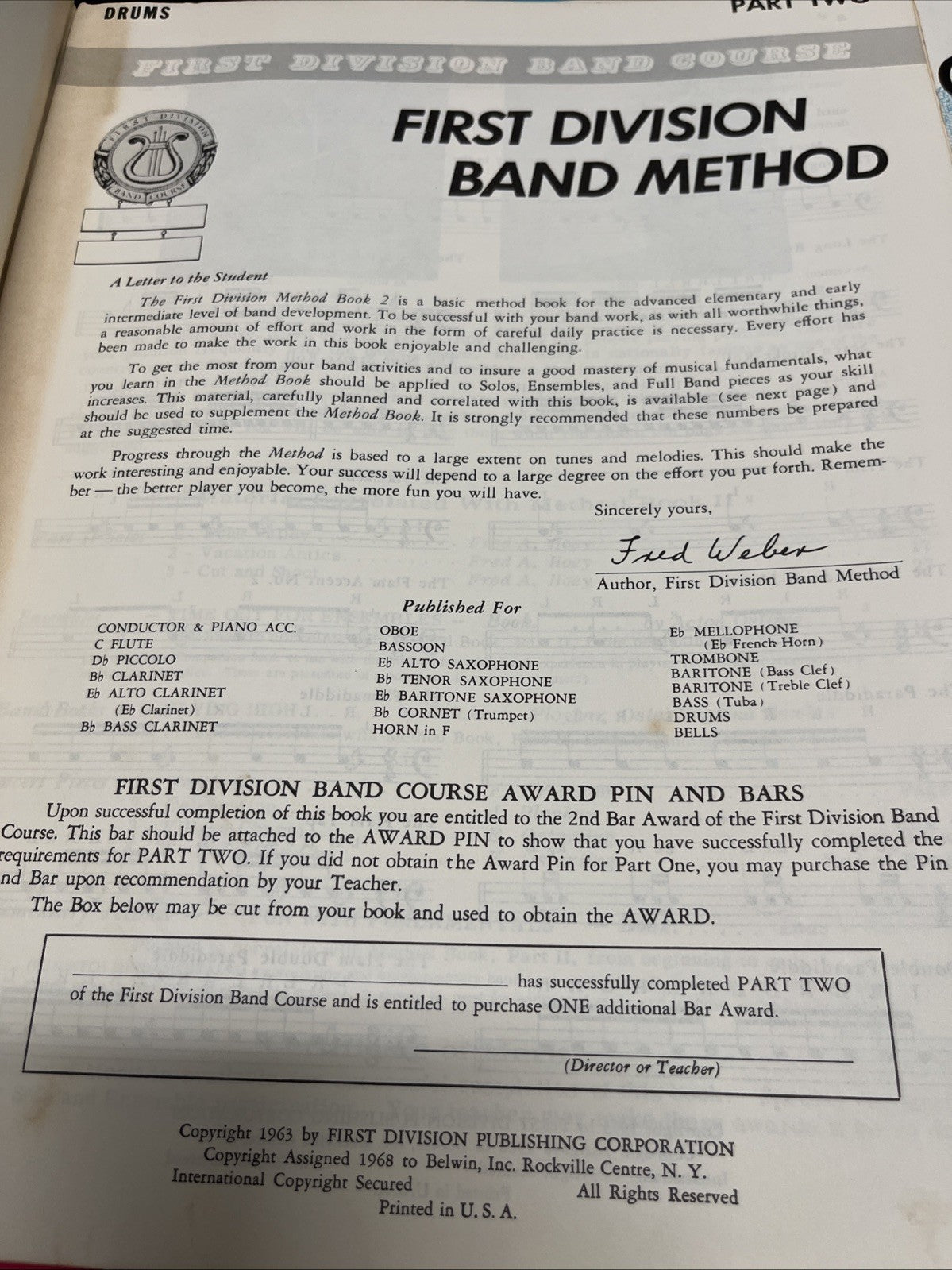 First Division Band Method Drum Sheet Book Lot Volume 1 - 4  (1960s)