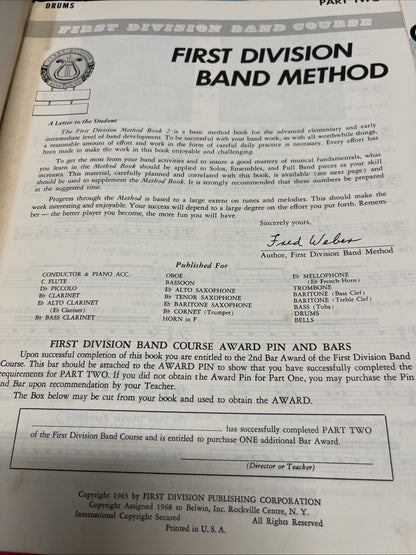 First Division Band Method Drum Sheet Book Lot Volume 1 - 4  (1960s)