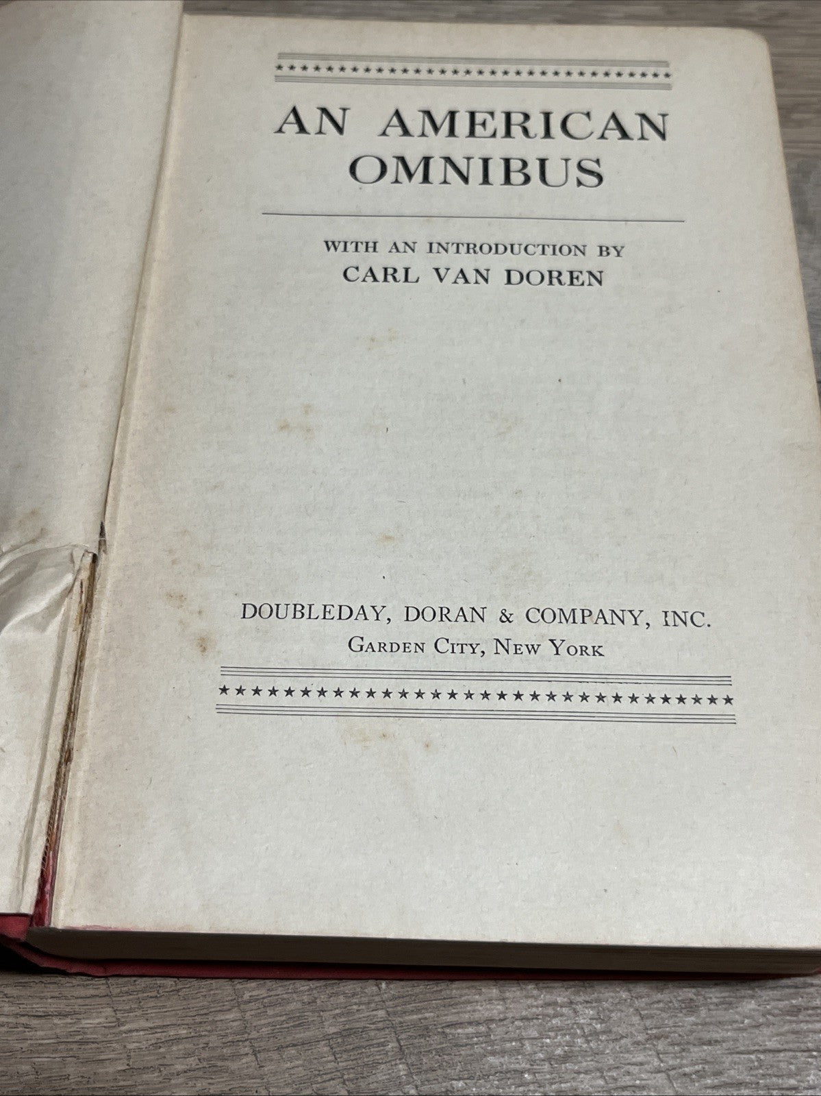 An American Omnibus with intro 1st Edition Carl Van Doren 1933 Hardcover
