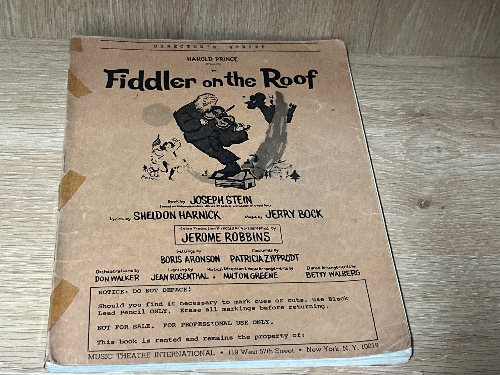 Fiddler On The Roof Director’s Script Harold Prince Music Theatre Pamphlet