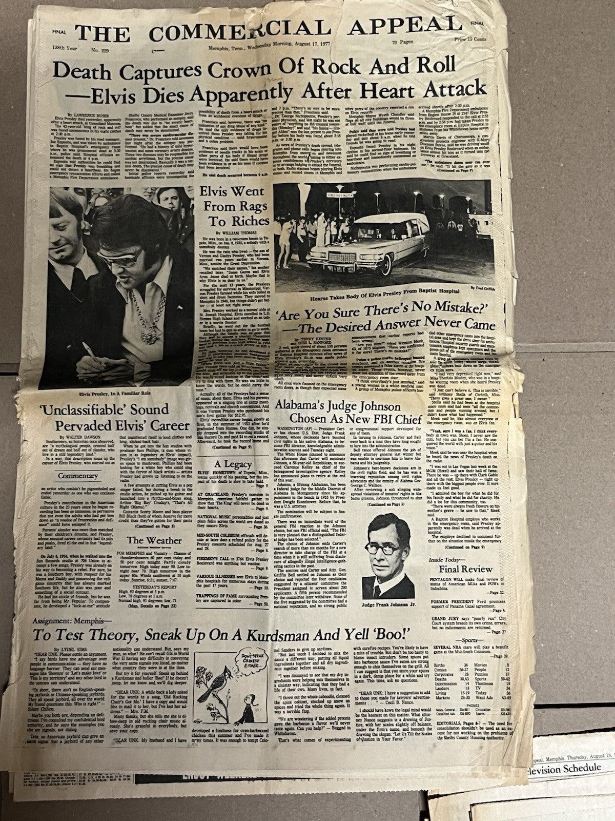 Elvis Presley Death Newspaper Memphis Press-, The Commercial Appeal AUG 17, 1977