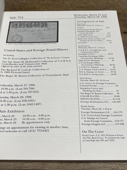U.S. and Foreign Postal History, R.A. Siegel, N.Y., Sale 774, March 27-28, 1996
