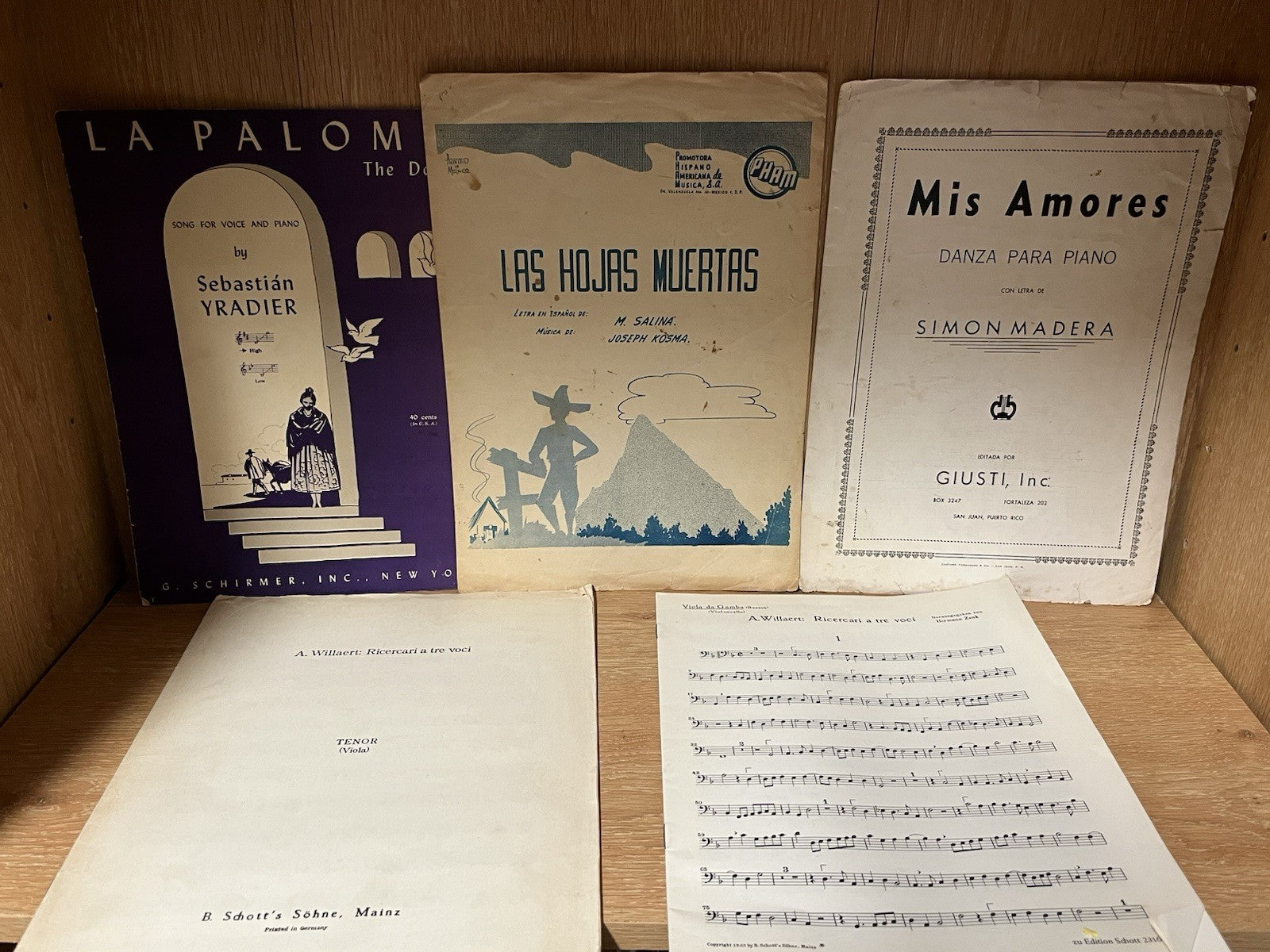 Vintage Sheet Music; La Paloma , Las Hojas Muertas, Miss Amores,  A Willaert: