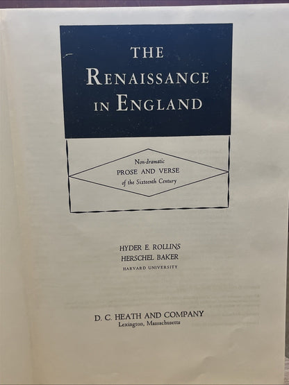 The Renaissance In England: Non-Dramatic Prose And Verse Of The Sixteenth…1954