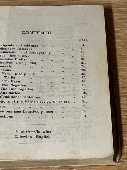 Chiswina Grammar with English-Chiswina Dictionary & Chiswina-English Vocabu 1927