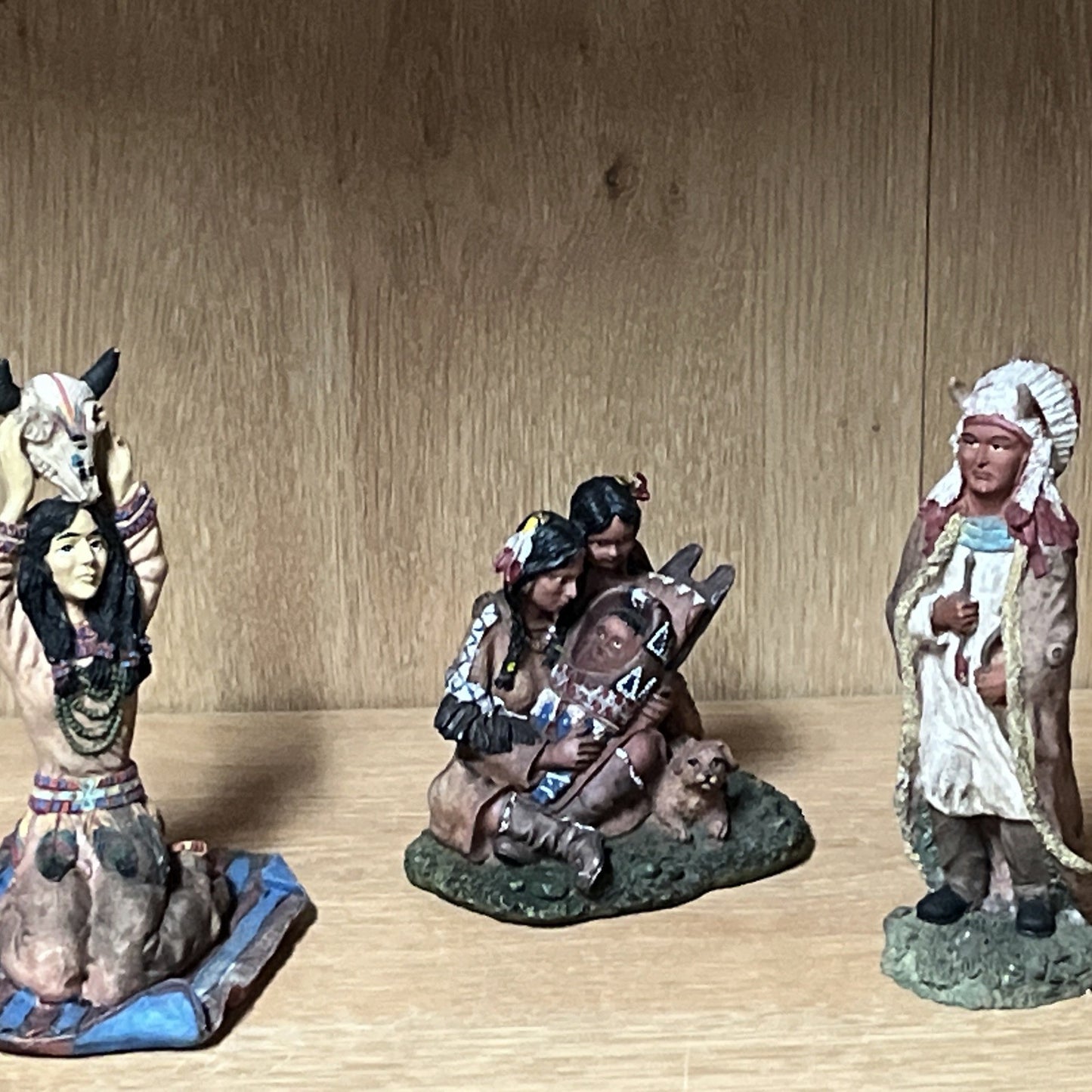 Native American India Family Figurine Details Decoration,hand paint 3 In Lot