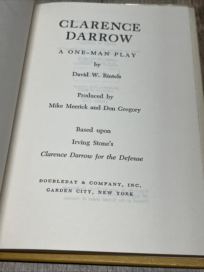 CLARENCE DARROW A One-Man Play David W. Rintels For The Defense BC Edition 1975