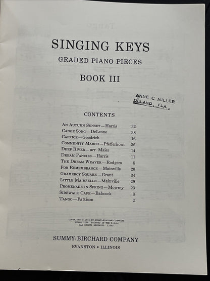 Singing Keys Graded Piano Pieces Book 3 and 5  ( 1946 / 1947 )