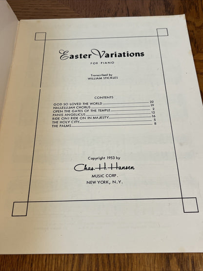 Easter Variations For Piano Chas H. Hansen Music Corp 1951 william Sickles
