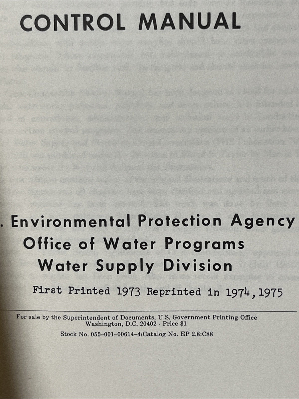 Cross-Connection Control Manual by U.S. Environmental Protection Agency 1975