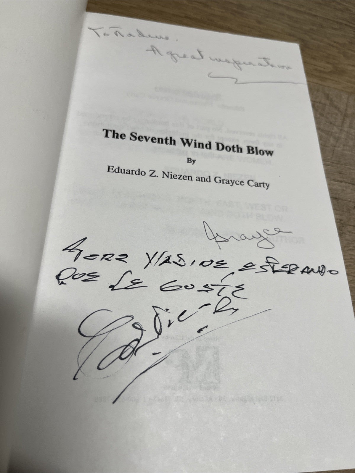 The Seventh Wind Doth Blow Eduardo Z. Niezen And Grayce Carty Signed Copy