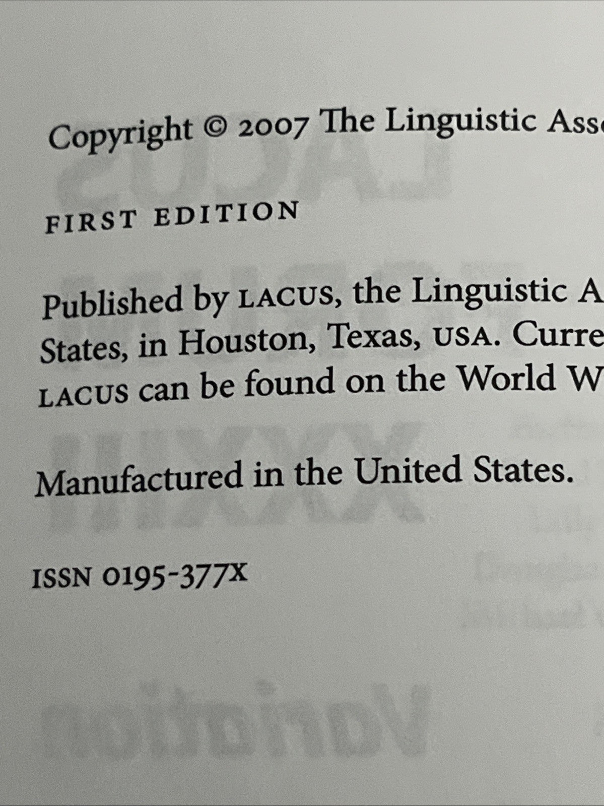 LACUS FORUM XXXIII : Variation  ( 33rd volume ) University Of Toronto