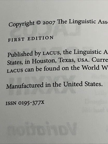 LACUS FORUM XXXIII : Variation  ( 33rd volume ) University Of Toronto