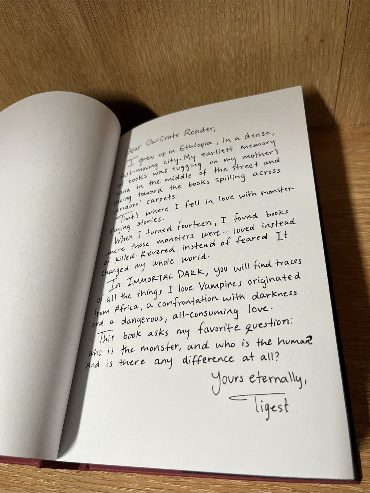 Immortal Dark SIGNED by Tigest Girma - Owlcrate 1st Printing Fine Hardcover
