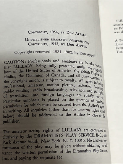 Don Appell :   LULLABY A Comedy 1982