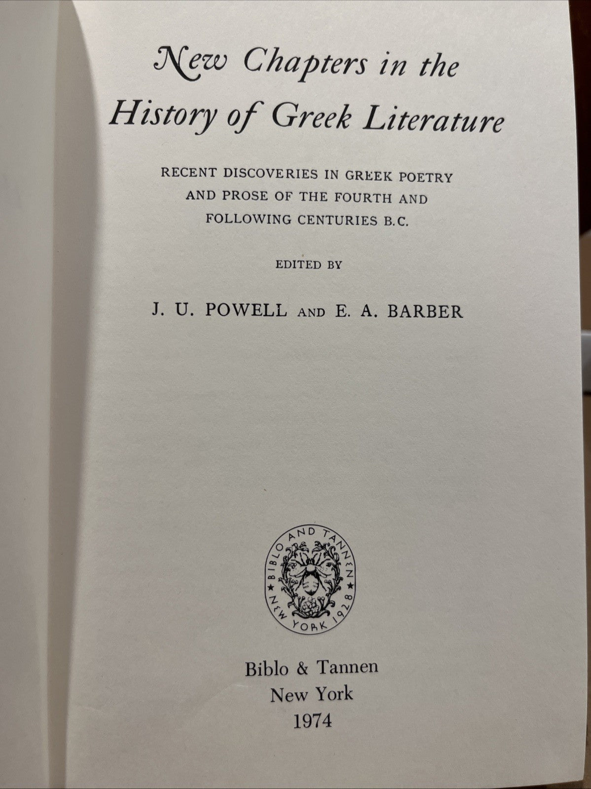 New Chapters in the History of Greek Literature, , (1974) EX LIB