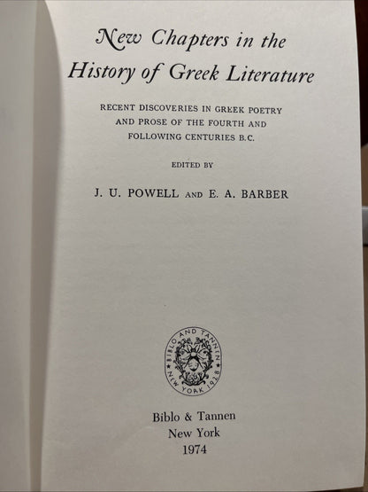 New Chapters in the History of Greek Literature, , (1974) EX LIB