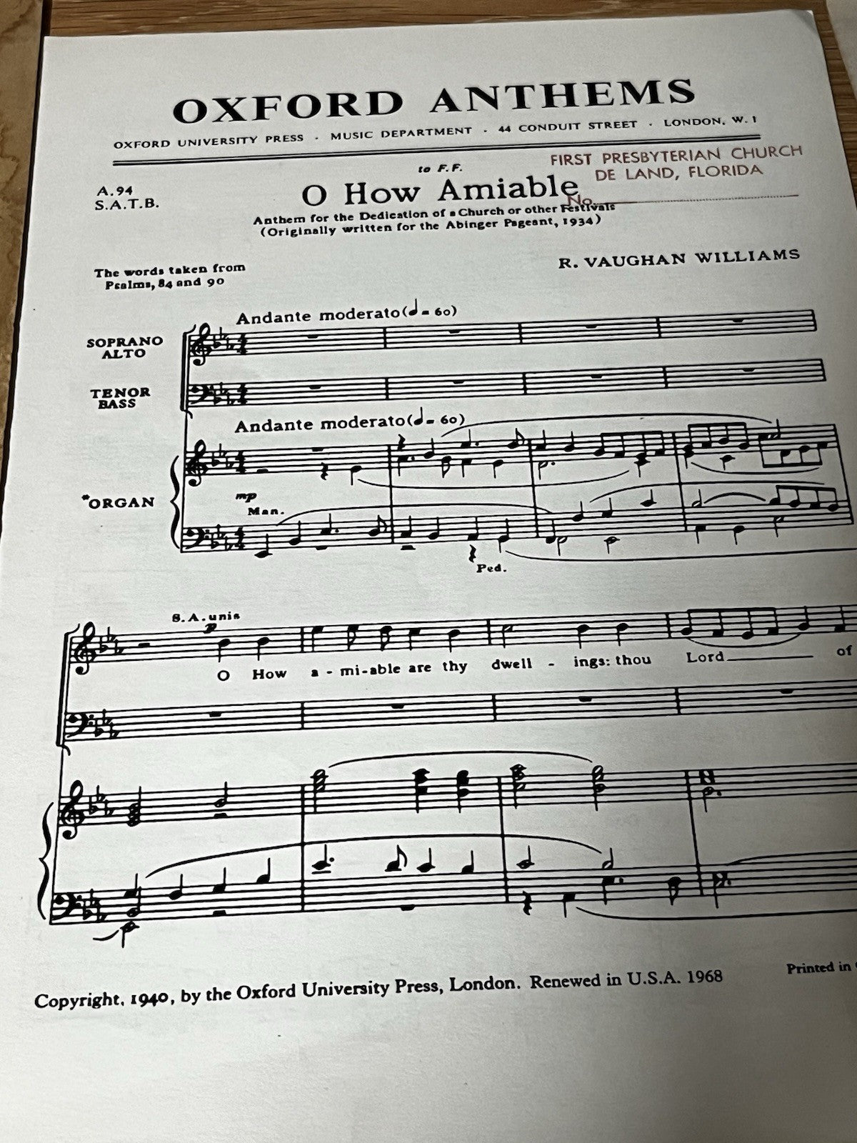Oxford Anthems Choir Sheet mixed Voices Cappella chorus Laurel Octavo 1912/40/50