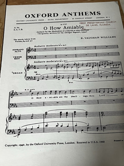 Oxford Anthems Choir Sheet mixed Voices Cappella chorus Laurel Octavo 1912/40/50