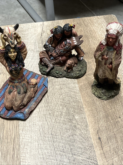 Native American India Family Figurine Details Decoration,hand paint 3 In Lot